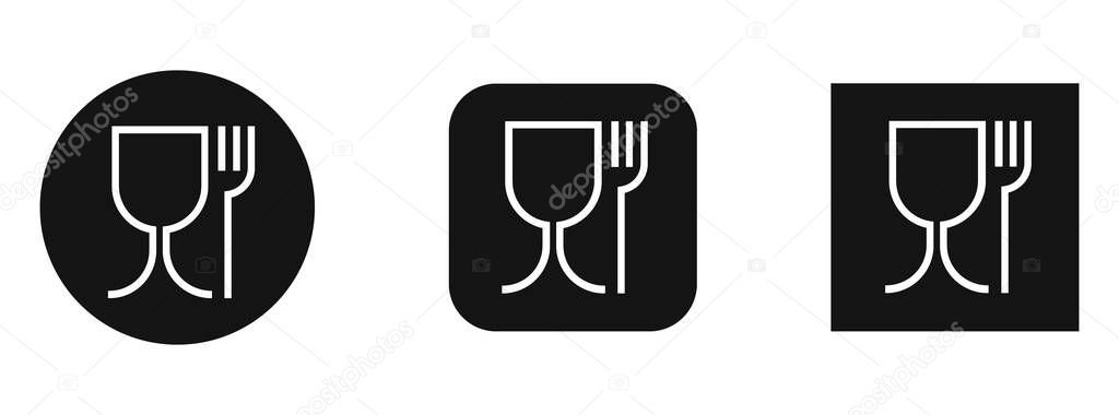 Food grade plastic. Vector signs isolated. Food safe material. Wine glass and fork symbol