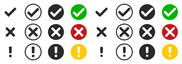 Check Mark Exclamation Mark Cross Vector Illustration Set Buttons Isolated — Stock Vector