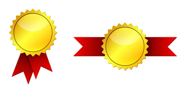 Золотая Медаль Красными Лентами Векторная Иллюстрация Набор Золотых Медалей Белом — стоковый вектор