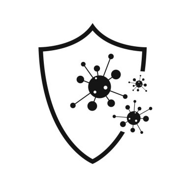 Coronavirus işaretli kalkan simgesi. Güvenlik konsepti ikonu. Vektör çizimi. Covid-19 işareti izole edildi