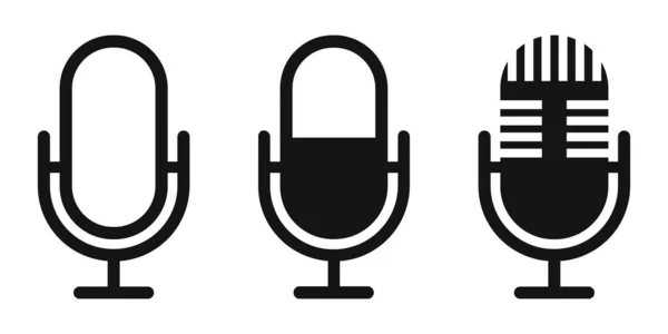 Ikona Mikrofonu Černá Známka Mikrofonu Plochém Provedení Mikrofon Izolován Vektorová — Stockový vektor