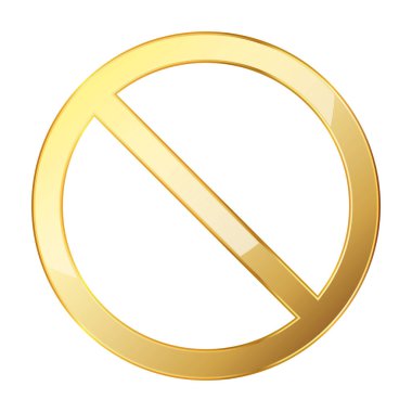 Yasaklama simgesi. Altın vektör çizimi. Beyaz arka planda altın dur işareti. Yasak altın sembolü