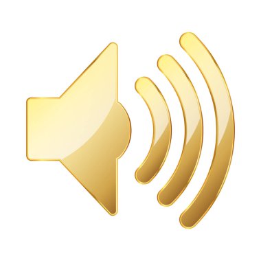 Cilt simgesi. Beyaz arkaplanda altın hacim simgesi. Vektör çizimi. Ses düzeyinin altın sembolü