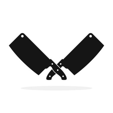 Kasap bıçağı ikonu. Beyaz arka planda çaprazlanmış kasap bıçakları. Siyah vektör illüstrasyonu.