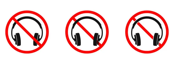 Los Auriculares Están Prohibidos Detener Auriculares Icono Conjunto Ilustración Vectorial — Vector de stock