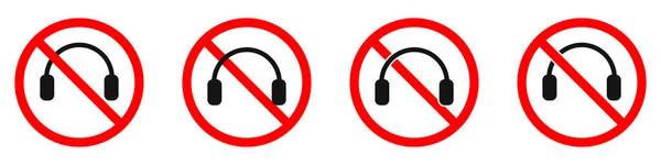 ヘッドフォンは禁止です ヘッドフォンのアイコンセットを停止します ベクトルイラスト 白い背景にヘッドフォンのサインはありません — ストックベクタ