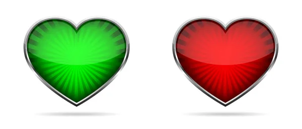 Икона Сердца Набор Глянцевых Сердец Хромированной Рамке Векторная Иллюстрация Символ — стоковый вектор