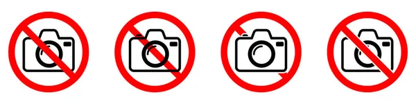 Stop Foto Camera Pictogrammen Ingesteld Vector Illustratie Geen Fotografiebord Fotocamera — Stockvector