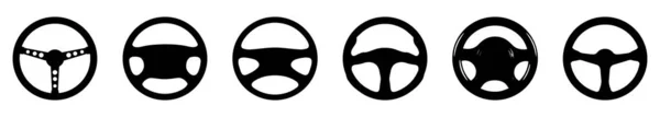 Ikona Kola Vektorová Ilustrace Sada Různých Volantů Symboly Černého Volantu — Stockový vektor
