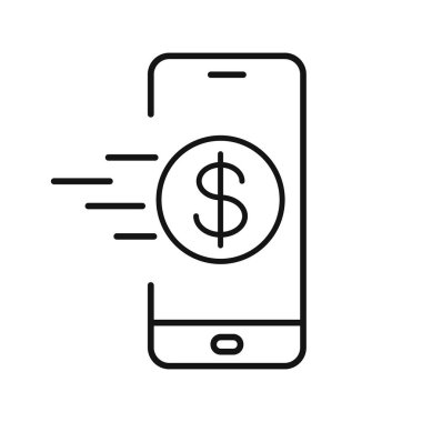 Dolar sembollü telefon simgesi. Vektör çizimi. Kavramsal iş ikonu. Çevrimiçi alışveriş simgesi