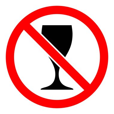 Şarap kadehi ikonu yok. Şarap kadehi yasaklama ikonu. - Alkol yasaktır. Şarap kadehi ikonuyla kırmızı tabelayı durdur ya da yasakla. Vektör illüstrasyonu.