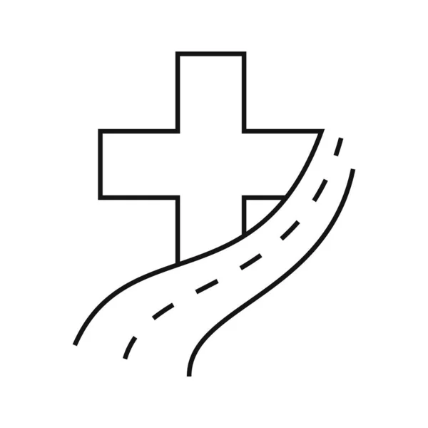 Icona Croce Cristiana Con Icona Della Strada Illustrazione Vettoriale Icona — Vettoriale Stock