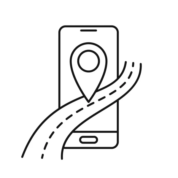 道路のアイコンとスマートフォン モバイルナビゲーションアプリ ベクトルイラスト 概念的アイコン — ストックベクタ