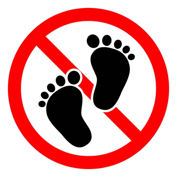 Walking Barefoot Sign Stop Ban Red Sign Human Footprint Icon — Stock Vector