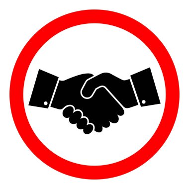 El sıkışmak yasaktır. El sıkışma simgesi ile kırmızı tabelayı durdur ya da yasakla. Vektör çizimi. Yasak işaret.