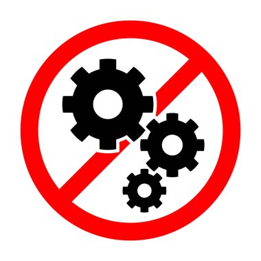 Cogwheels yasaklama simgesi. Dişliler yasaktır. Dur ya da kırmızı tabelayı vites simgesiyle kapat. Vektör çizimi. Çark simgesi yok.