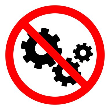 Cogwheels yasaklama simgesi. Dişliler yasaktır. Dur ya da kırmızı tabelayı vites simgesiyle kapat. Vektör çizimi. Çark simgesi yok.