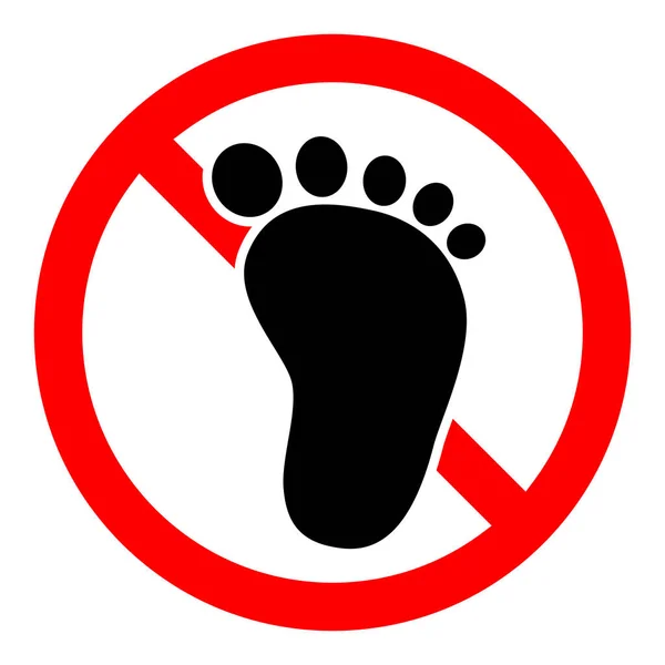 Walking Barefoot Sign Stop Ban Red Sign Human Footprint Icon — Stock Vector