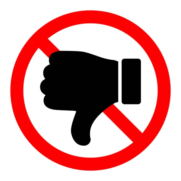 親指を下に禁止されています 禁止アイコンで親指を下げてください アイコンが嫌い 拒否アイコンで赤丸記号を停止または禁止します ベクターイラスト — ストックベクタ