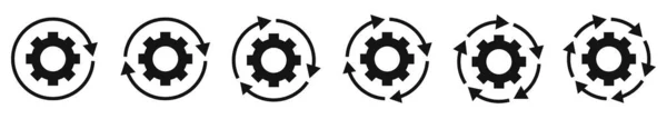 工作流图标 一套带箭头的抽象黑色齿轮 矢量图解 概念图标 — 图库矢量图片