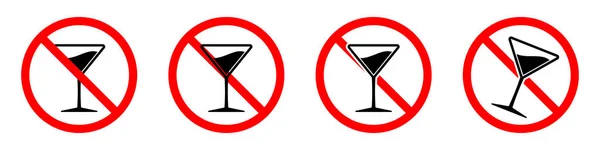Alcohol Está Prohibido Vidrio Martini Con Icono Prohibición Detener Prohibir — Vector de stock