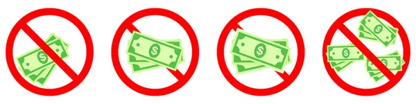 Nakit Yasaklama Ikonu Kağıt Para Yasaktır Kağıt Dolarla Kırmızı Tabelayı — Stok Vektör