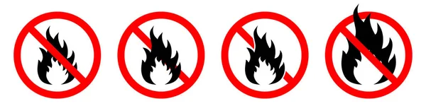 Detén Los Iconos Hoguera Hay Iconos Fuego Prohibición Roja Señales — Archivo Imágenes Vectoriales