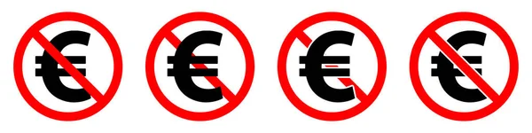ユーロ禁止のアイコン お金のベクトル記号なし ユーロ記号を停止します 禁止標識セット — ストックベクタ