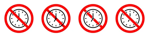 時計は禁止です 赤い丸印を時計のアイコンで停止または禁止します ベクトルイラスト 禁止標識セット — ストックベクタ