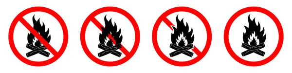 Şenlik Ateşi Ikonlarını Durdurun Ateş Simgesi Ayarlanmadı Kırmızı Alev Işaretleri — Stok Vektör