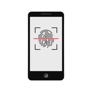 Akıllı telefon ikonu açıyor. Parmak izi tarama simgesi. Vektör çizimi. Kavramsal simgeyi açan telefon.