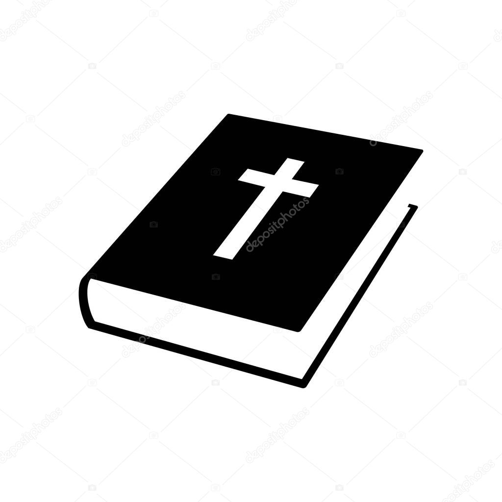 Bible book icon. Christian cross icon. Black religion book. Vector illustration. Christian church book