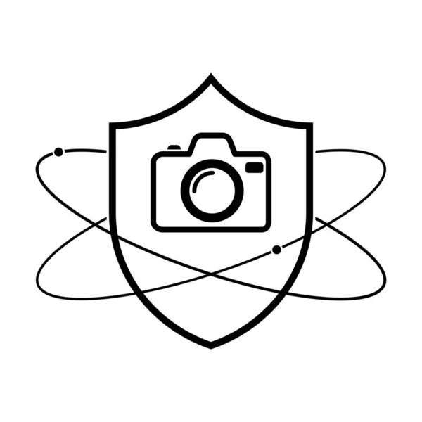 Shield Photo Camera Icon Linear Shield Icon Vector Illustration Photo — Stock Vector