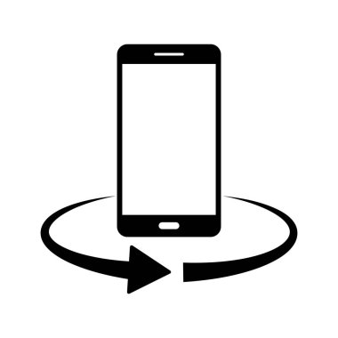 Telefon döndürme simgesi. 360 derece dönüş. Siyah akıllı telefon ikonu. Servis sembolü. Vektör illüstrasyonu.
