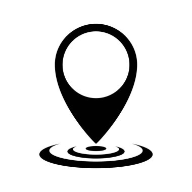 Düz stil konum simgesi. Siyah yön bulma simgesi. Harita işaretleyici simgesi izole edildi. Vektör illüstrasyonu.