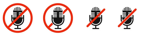 Микрофон Красным Знаком Запрета Никаких Значков Микрофона Микрофон Запрещен Знак — стоковый вектор