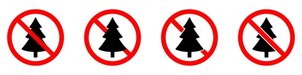 クリスマスツリーのアイコンで赤い丸印を停止または禁止します ベクトルイラスト 禁断のサインセット クリスマスツリーは禁止 — ストックベクタ