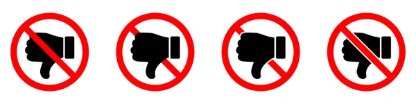 親指を下に禁止されています 禁止アイコンで親指を下げてください アイコンが設定されていません 拒否アイコンで赤丸記号を停止または禁止します ベクターイラスト — ストックベクタ