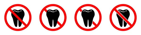 Sin Ícono Dental Detener Prohibir Signo Redondo Rojo Con Icono — Archivo Imágenes Vectoriales