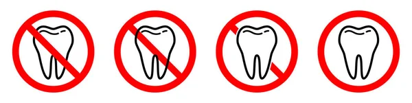 没有牙齿图标 用牙图标停止或禁止红色圆形标志 矢量图解 设置禁止性标志 — 图库矢量图片