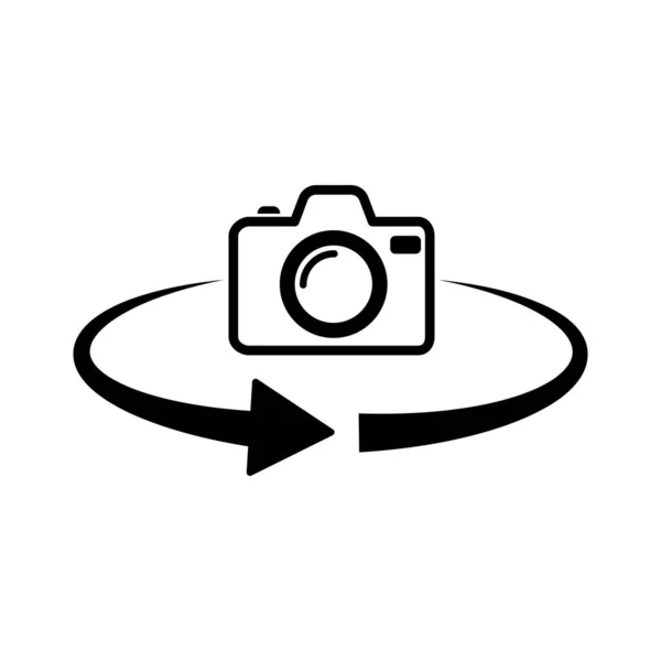 Photo Camera Rotation Icon 360 Degree Rotation Black Camera Icon — Stock Vector