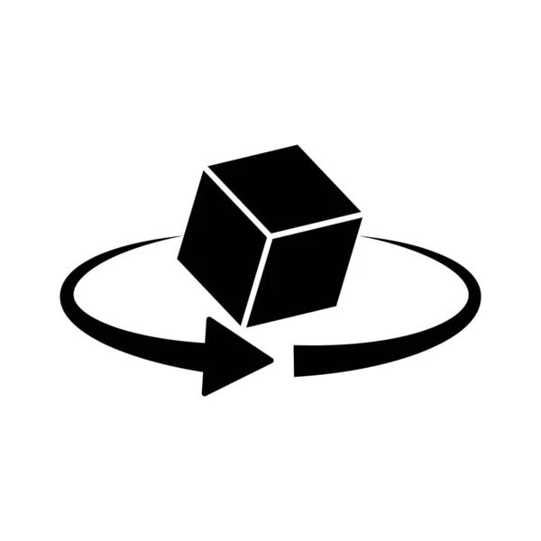 Icona Rotazione Rotazione 360 Gradi Icona Cubo Nero Isolato Illustrazione — Vettoriale Stock