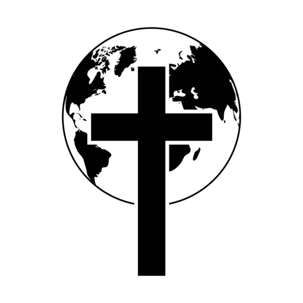 Cruz Cristiana Con Icono Del Globo Logo Religión Negra Ilustración — Vector de stock