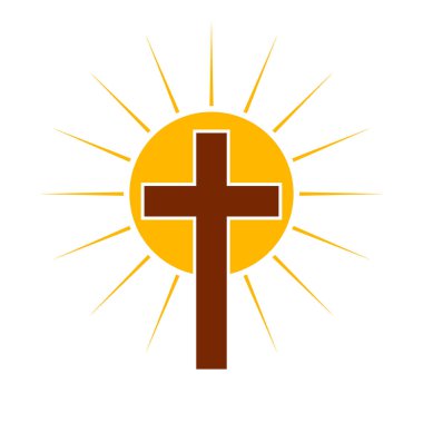 Hıristiyan haçı ve güneş ışığı. Hıristiyan haçı ikonu. Soyut din sembolü. Vektör çizimi. Din simgesi.