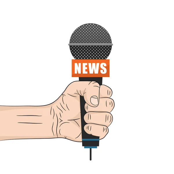 Microphone Hand Man News Concept Vector Illustration Man Holding Microphone —  Vetores de Stock