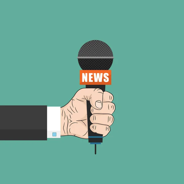 Microphone Hand Man News Concept Vector Illustration Man Holding Microphone —  Vetores de Stock