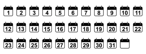 Jeden Tag Eines Monats Kalendersymbole Set Schwarzer Kalendersymbole Vektorillustration Isolierte — Stockvektor
