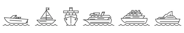 Schiffsikone Set Von Schiffsikonen Vektorillustration Lineare Schiffs Oder Kreuzfahrtsymbole — Stockvektor