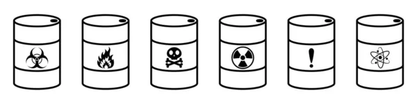 Barril Com Substâncias Perigosas Ilustração Vetorial Resíduos Perigosos Conjunto Barris — Vetor de Stock