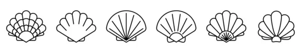 Ikona Mořské Mušle Sada Lineárních Ikon Perleťových Skořápek Vektorová Ilustrace — Stockový vektor